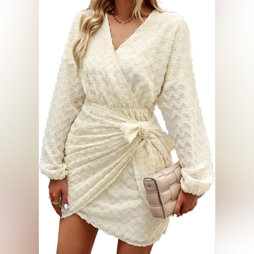 Elegant Cream Wrap Dress